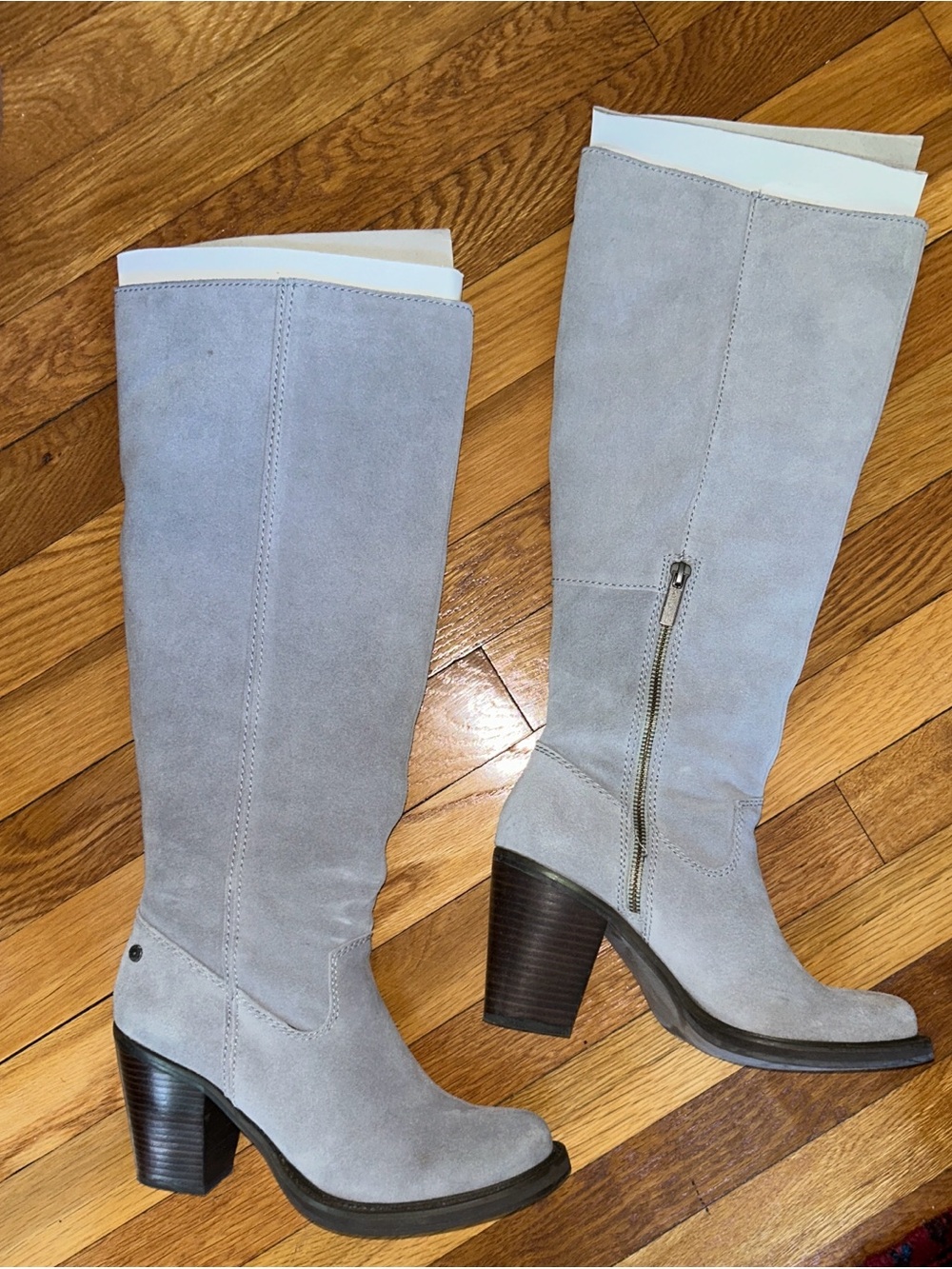 Calvin Klein Jeans Light Gray Suede Knee-High Heeled Boots